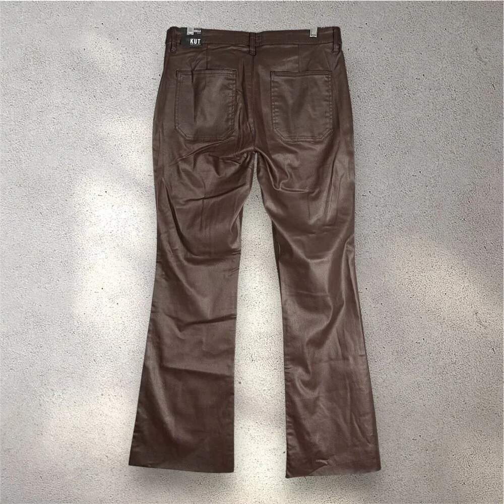 KUT From the Kloth Stella High Rise Flare Pants Women’s 14 Brown Y2K Raw Hem - Picture 2 of 9